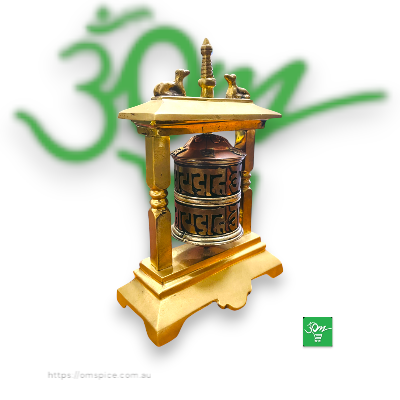 Buddhist Prayer Wheel With Frame Brass - Buy Online Australia | Om Spice & Grocery