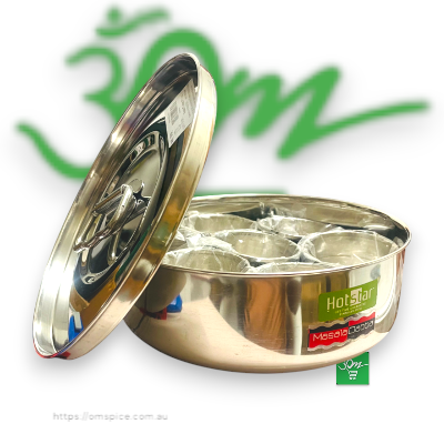Steel Masala Box Pullable Lid Medium - Buy Online Australia | Om Spice & Grocery