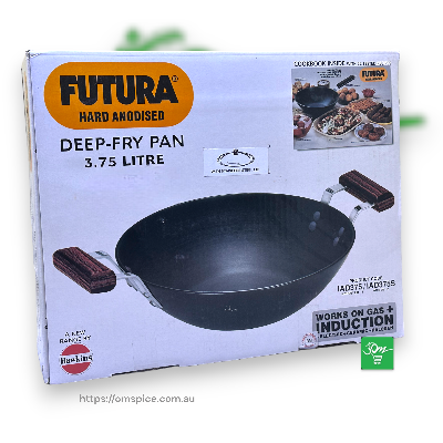 Hawkins Futura Black Deep Fry Pan Gas Induction 3.75L 30cm Diameter Steel Lid - Buy Online Australia | Om Spice & Grocery