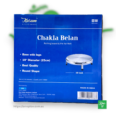 Stainless Steel Chakla Belan Roti Belan Rolling Pin Round Pastry Board 25cm Diameter - Buy Online Australia | Om Spice & Grocery