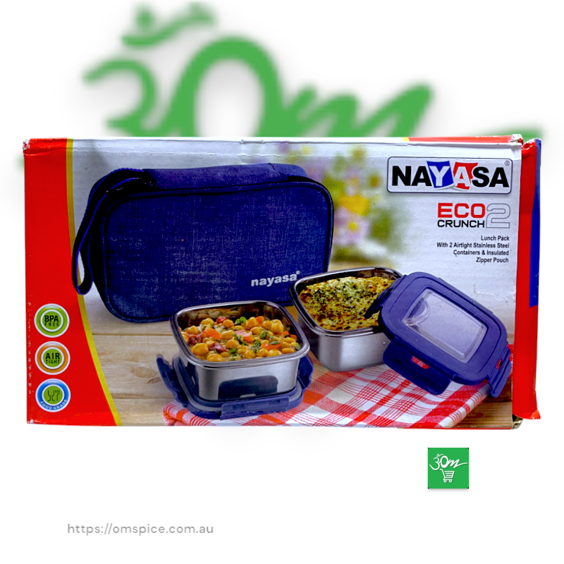 Nayasa Eco Crunch 2 – Insulated Lunch Pack with 2 Airtight Stainless Steel Containers - Buy Online Australia | Om Spice & Grocery