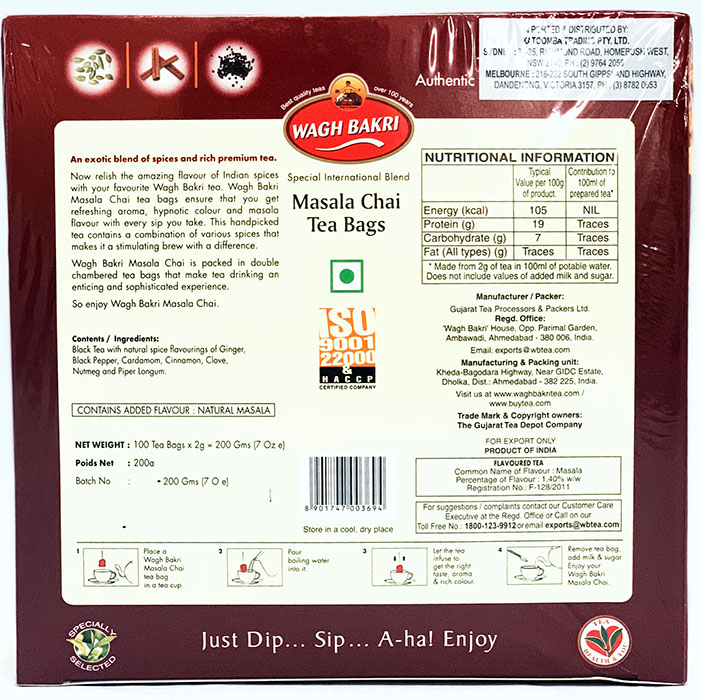 Wagh Bakri Masala Tea Bag - Buy Online Australia | Om Spice & Grocery