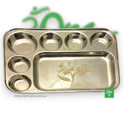 7 Compartment Plate Stainless Steel 37cm x28cm - Buy Online Australia | Om Spice & Grocery