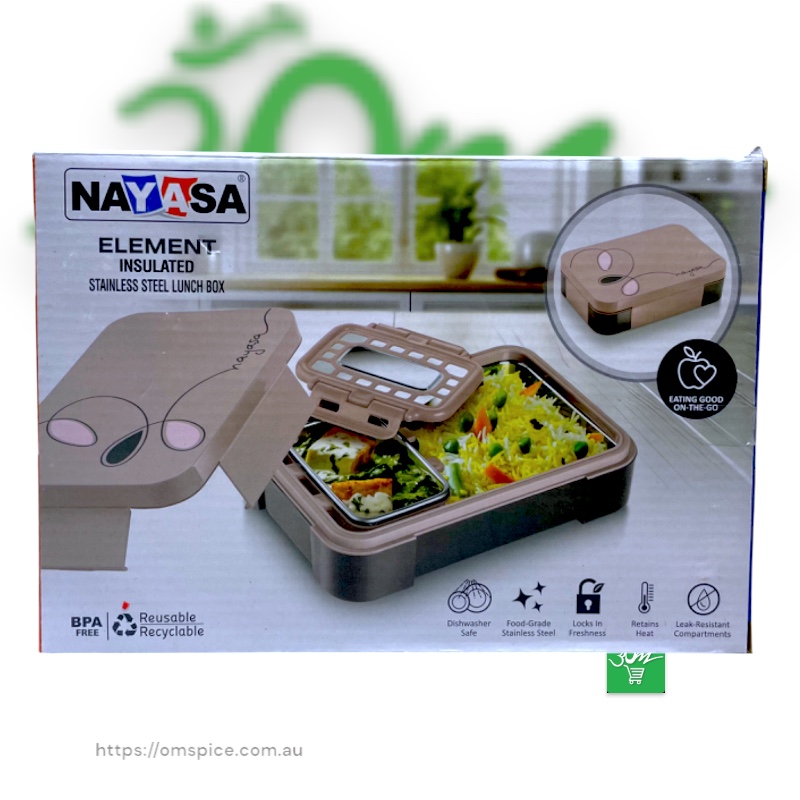 Nayasa Element Insulated Stainless Steel Lunch Box – BPA-Free, Leakproof & Multi-Compartment Tiffin for Office, School & Travel - Buy Online Australia | Om Spice & Grocery
